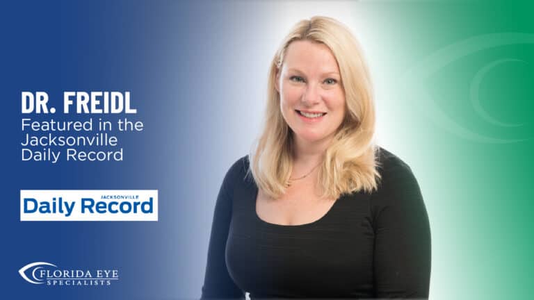 Dr Freidl smiles. Text reads, Dr Freidl Featured in the Jacksonville Daily Record