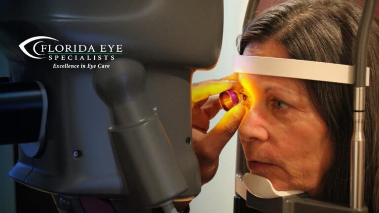 woman at the eye doctor getting her eyes checked